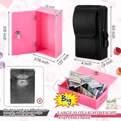 Extra Large Acrylic Portable Cash Box 2 Key Pocket Size Waist Bank Pink Case