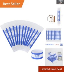 Blue $100 Currency Straps – 100 Self-Adhesive Money Wrappers for Quick Sorting