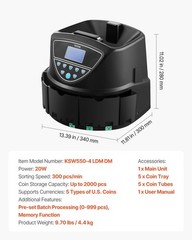Electronic USD Coin Counter & Sorter Machine up to 300 Coins/Min VEVOR Upgraded