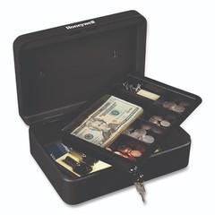 Honeywell 6112 Steel Cash Box 1 Bill & 5 Coin Slots 2 Keys Handle 9 7/8 X 7 1/8