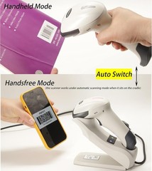 1D 2D Bluetooth Barcode Scanner w/ USB Cradle Wall-Mount Hands-Free White