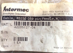 Intermec CABLE RS232 DB9 42205127-04 Pin Female 4&prime;