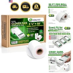 Clover Flex Paper Rolls 2 1/4&Prime; x 55’ Thermal Receipt Paper – 50 Rolls Pack – …