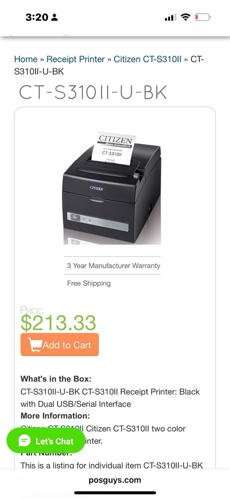 Citizen CT-S310II Desktop Thermal Printer Black Plus 20 Rolls of Labels