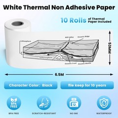 10 Rolls White Thermal Paper 1.96 Inch x 11.4 Ft For T02 M02X Mini Printer