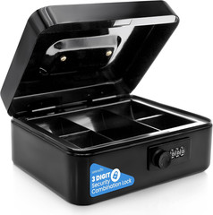 8&Prime; Metal Cash Box with Lock | Cash Safe Lock Box with Money Tray | 5 Lockable Dr
