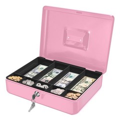 Portable Metal Cash Box with Lock – 9-Compartment Money Tray for Small Business,