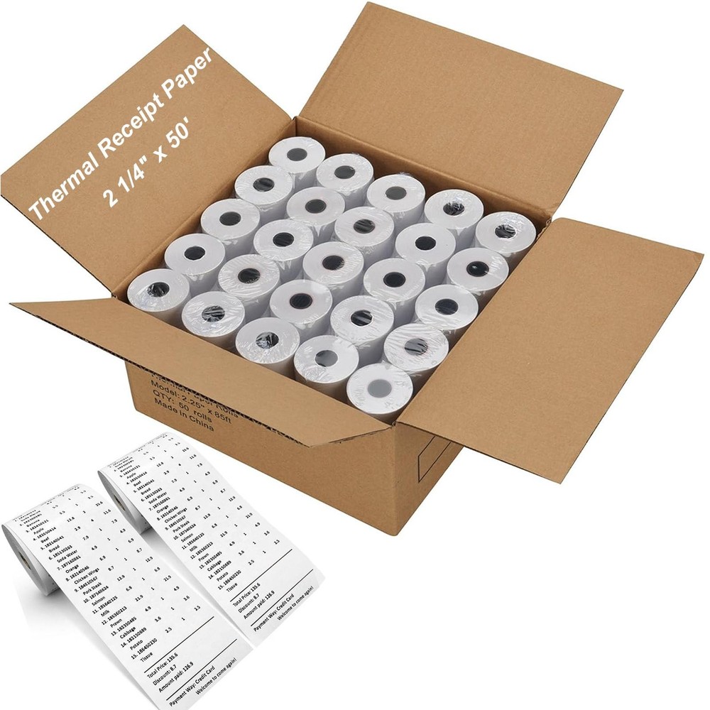 2 1/4 »x 50&prime; Thermal Receipt Paper for POS and Cash Register (100 Rolls)