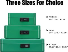 Durable Metal Money Storage Box with Combination Lock – Green, Portable Design