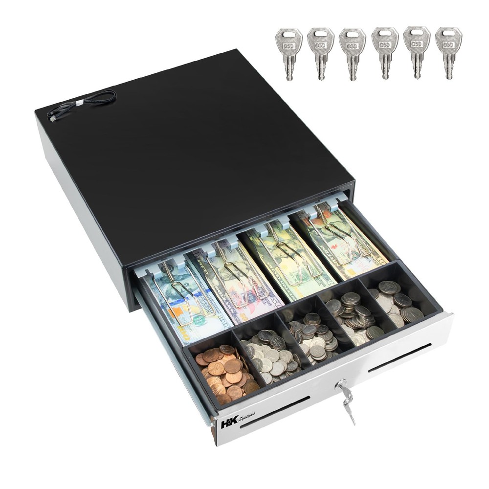 13inch « Stainless Steel » Front Heavy Duty Black POS Interface Cash Drawer wit…
