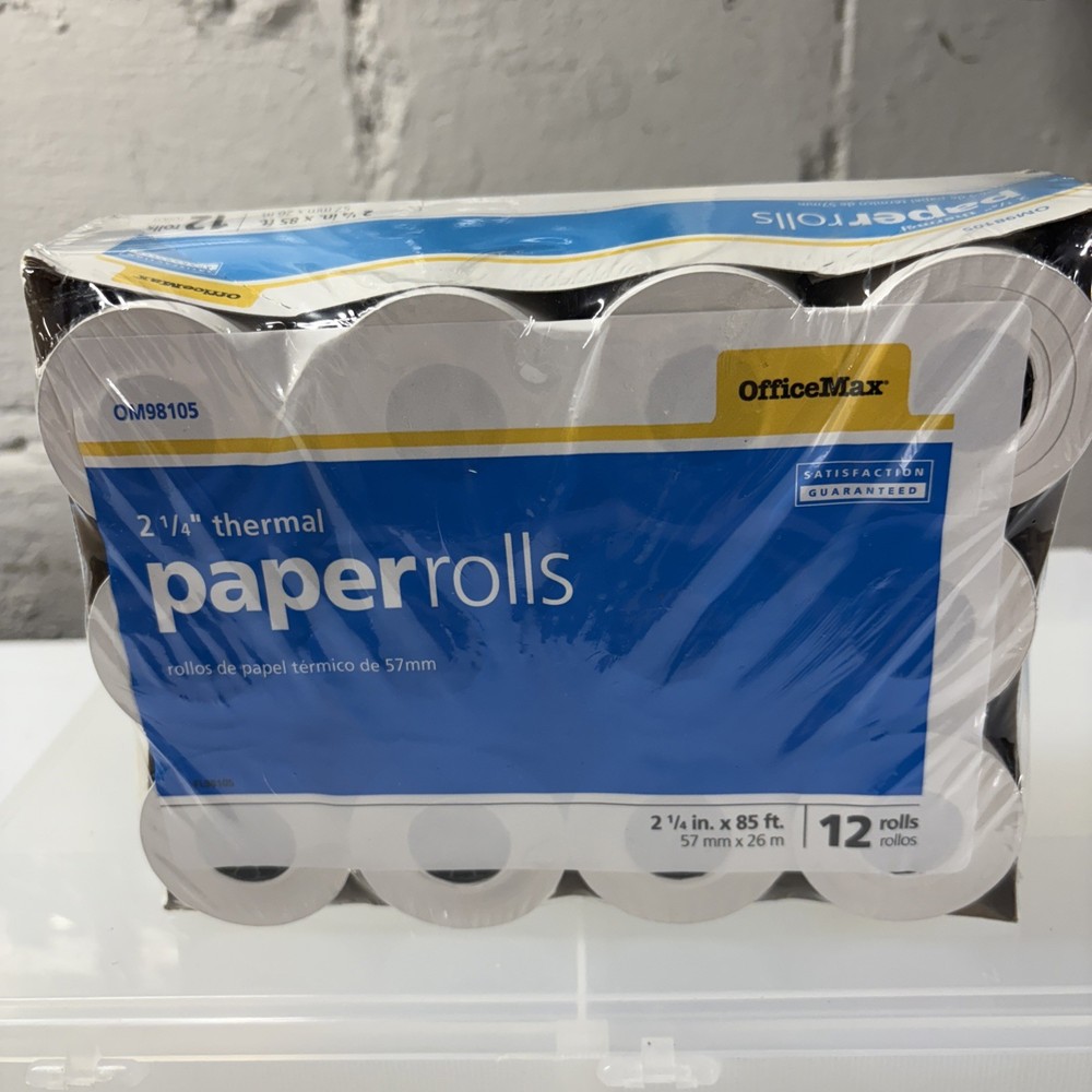 OfficeMax 12 Pack Of 2 1/4&Prime; x 85ft Thermal Paper Rolls NEW
