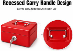 Steel Cash Box with Key Lock, Metal Small Money Organizer with Money Tray,Cash S