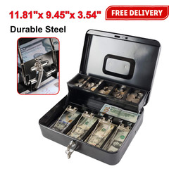 Locking Cash Box With Lock, Money Box With Cash Tray, Lock Safe Box, XL Large