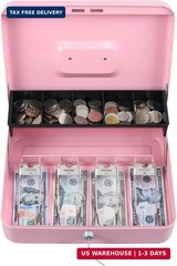 xydled Cash Box with Money Tray and Key Lock,Tiered, Cantilever Design,4 Bill /