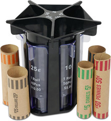 Coin Sorter Tube Coin Counter with Coin Wrappers, 5-In-1 Change Sorter Coin Orga