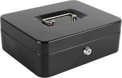 Stylish Black Cash Box with Key Lock & Five Compartment Coin Tray – 9.84&Prime;x7.87&Prime;