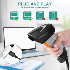 Barcode Scanner, Handheld QR Scanner USB Wired Connection 1D 2D&PDF417 Data M…