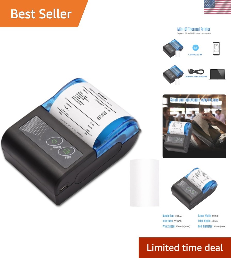 Compact 58mm Thermal Receipt Printer for Android & Windows – Rechargeable & Fast