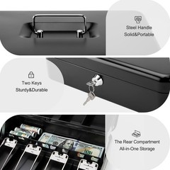 Cash Box with Key Lock 0.7mm Thick Solid Steel, AutoPop SpillProof Foam Coin…