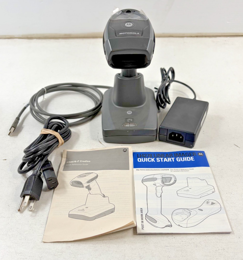 Motorola LI4278 Wireless Bluetooth Barcode Scanner w/ Cradle CR0078 + USB Cables