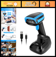 Wireless 1D Laser Barcode Scanner with Stand | 2-in-1 Wired & Wireless Reader