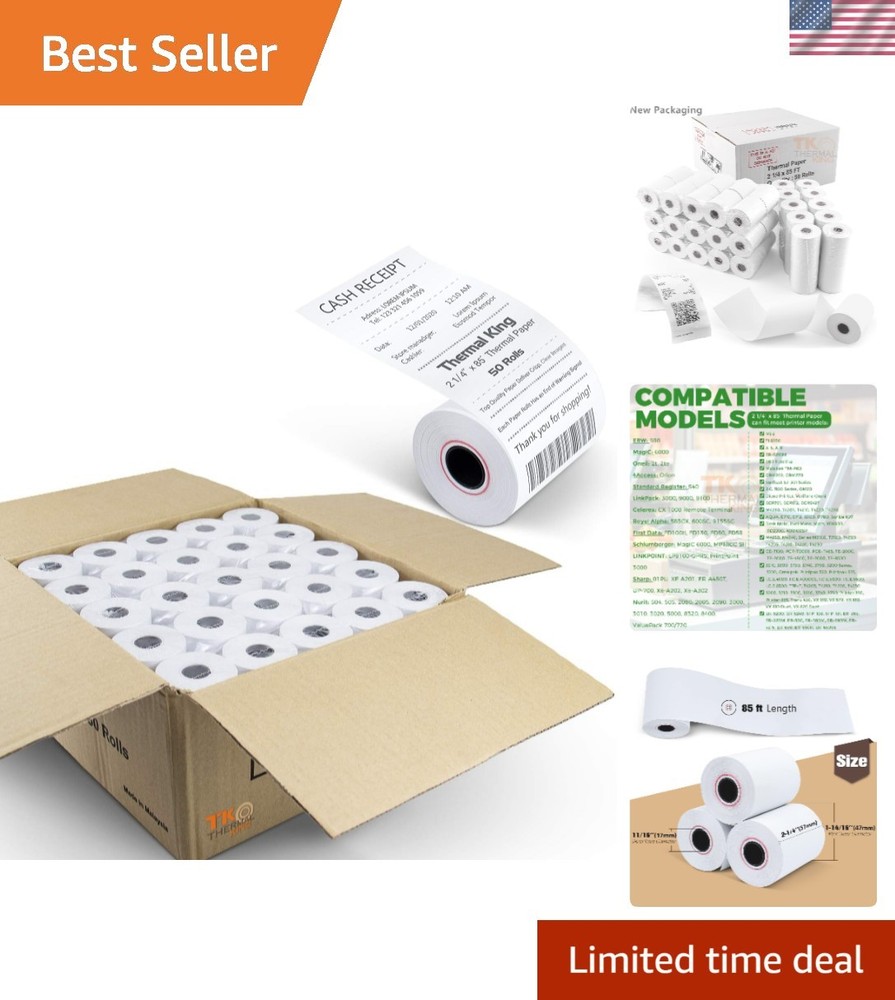 Eco-Friendly 50 Rolls of 2 1/4&Prime; x 85&Prime; Thermal Receipt Paper – Perfect for POS