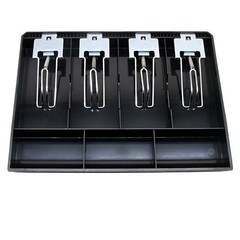 Cash Register Drawer Insert Tray 4 Bill 3 Coin Compartments with Metal Clip