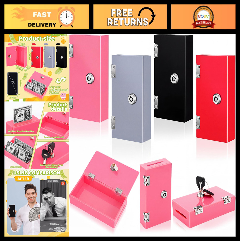 4 Pack Acrylic Cash Box Portable for Gamblers – Pocket Safe with 2 Keys, Classic