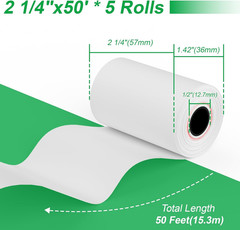 Thermal Paper Rolls 2.25 X 50 Ft, 5 Rolls Credit Card Paper Thermal 2 1/4&Prime; X 50&prime;