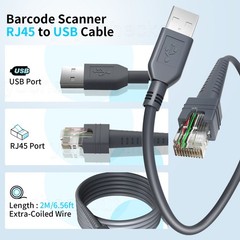 5PC 2M RJ45 Cable for Zebra USB Cable CBA-U01-S07ZAR DS9208 DS9308 LI2208 DS4308