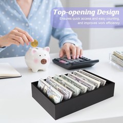 Money Organizer for Cash, 8 Compartment Wooden Cash Divider Storage Organizer…