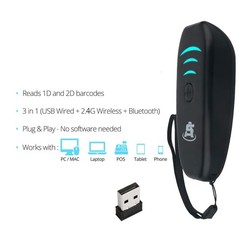 ScanAvenger Portable Mini-Wireless Bluetooth Barcode Scanner: Hand Black