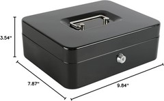 Stylish Black Cash Box with Key Lock & Five Compartment Coin Tray – 9.84&Prime;x7.87&Prime;