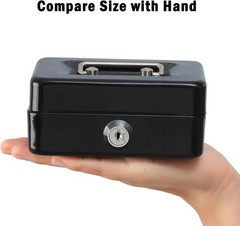 Compact Black Locking Cash Box with Durable Key Lock & Coin Tray, 4.92&Prime;x3.74&Prime;