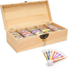 Wooden Locking Currency Money Cash Tray with Coin Tray, 5 Compartment Wooden Cas