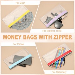 8.7×3.9 Inch Money Bags with Zipper, 2 Pcs Clear PVC Cash Pouch, Beige