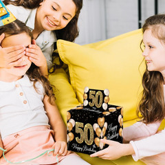 50Th Birthday Money Box for Cash Pull, Happy Birthday Black Gold Boxes Gifts for