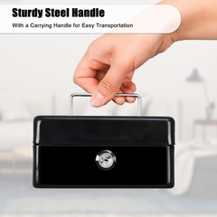 Cash Box with Key,Small Safe Lock Box with Portable Handle,Cash Drawer,5.91&Prime;x…