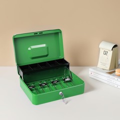 Green Cash Box With Lock Key Money Tray Metal Safe 11.8×9.4×3.54 Inch