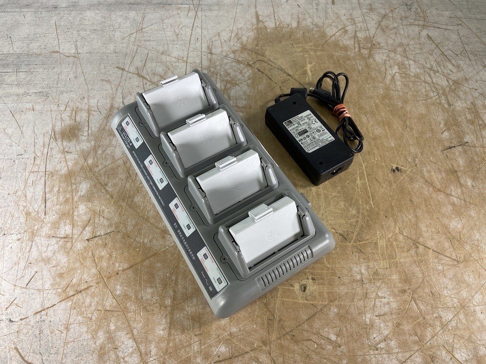 ZEBRA UCL172-4 QUAD BATTERY CHARGER W/ BATTERIES & POWER SUPPLY