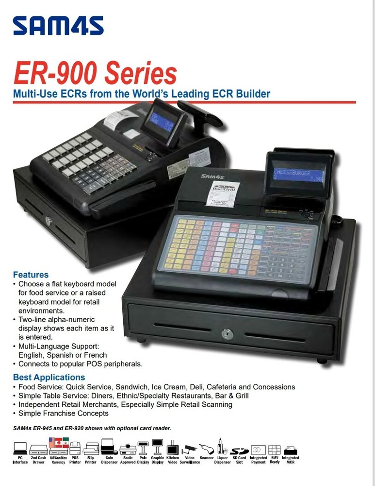 New SAM4s 920- Flat Keyboard – 1 printers Electronic Cash Register