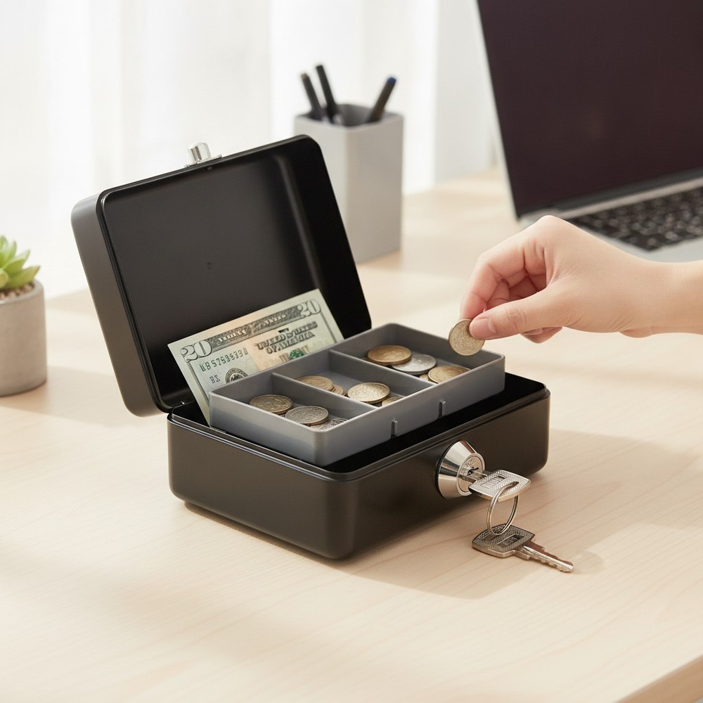 Durable Alloy Steel Cash Box with Key Lock – Perfect for Medication & Gifts
