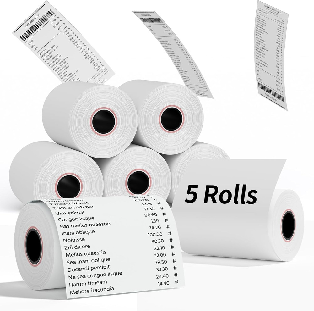 (5 Rolls) 2 1/4&Prime; X 85&prime; Thermal Receipt Paper Rolls, Cash Register POS Thermal Pa