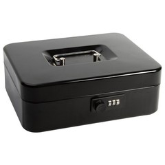 Black Large Metal Cash Box Combination Lock Removable Money Tray 9.8×7.9