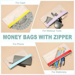8PCS 8.5×4 Inch Money Bags with Zipper Clear Cash Pouch, Pink