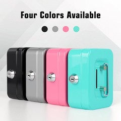 Cash Box with Lock Small Cute Coin Money Mini-Blue, Blue-Mini