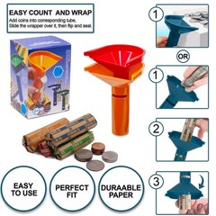 Color-Coded Coin Counting Tube with 150 Assorted Flat Coin Wrappers for Penni…