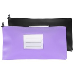 11×6 Inch Money Bags with Zipper, 2Pcs PU Leather Cash Pouch, Black/Purple