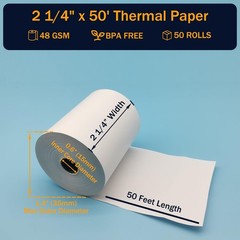 (50 Rolls) 2 1/4 x 50 Thermal Paper Rolls, BPA Free Thermal Receipt Paper Rol…