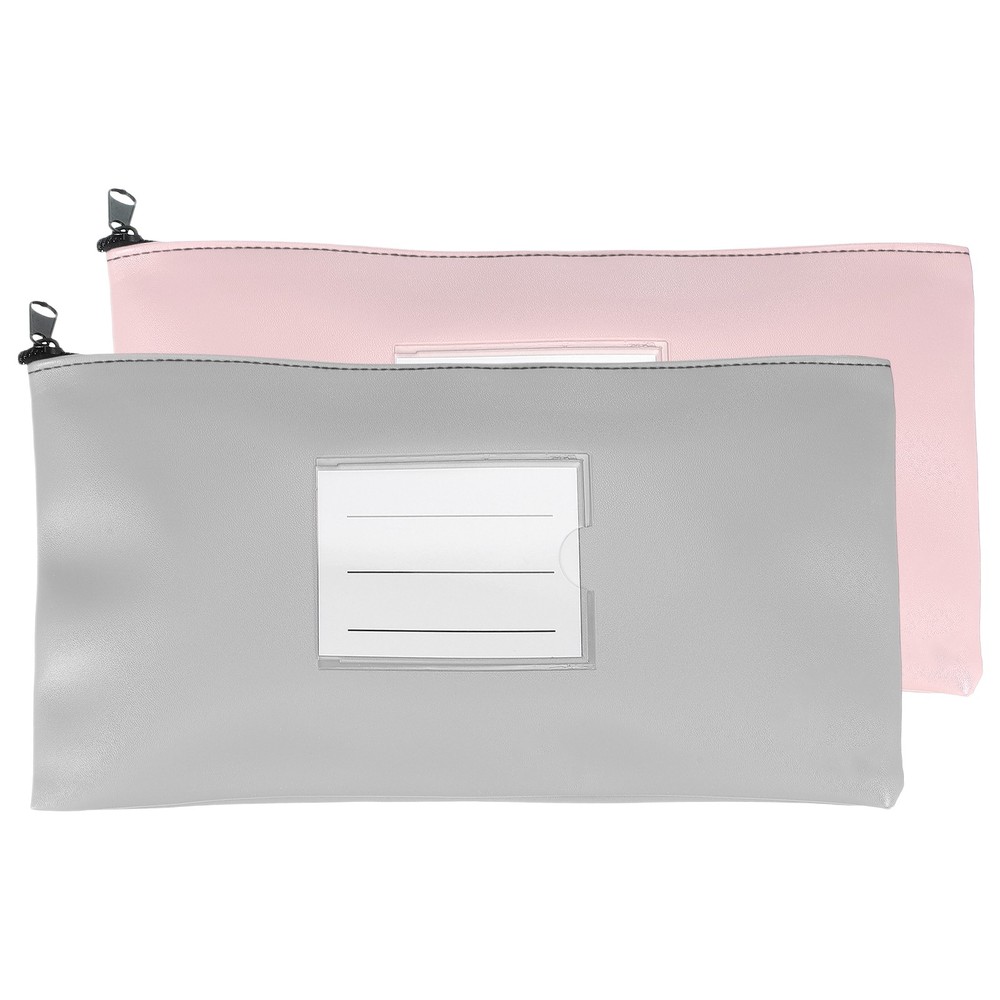 11×6 Inch Money Bags with Zipper, 2Pcs PU Leather Cash Pouch, Pink/Gray